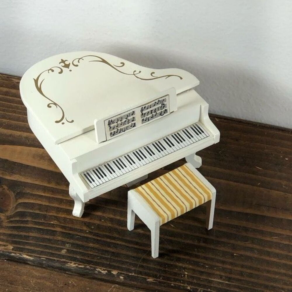 Lundby White Doll House‎ Grand Piano w/ Striped Bench Miniature Music Accessory